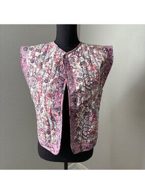 SundayUp Cleo Vest Medium Quilted Floral Pink & Purple 100% Polyester New